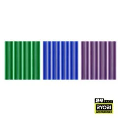 Ryobi 24PC Full Size Color Glue Sticks (Green, Blue, Purple)