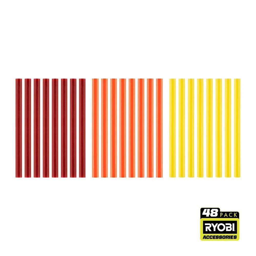 Ryobi 48PC Mini Size Color Glue Sticks (Red, Orange, Yellow) 1 Ryobi 48PC Mini Size Color Glue Sticks (Red, Orange, Yellow)