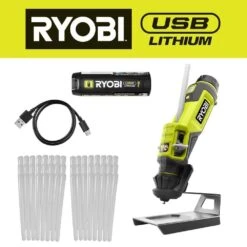 Ryobi USB Lithium Glue Pen Kit With 2.0 Ah USB Lithium Battery, Charging Cable, And Mini Size Glue Sticks (48-Piece)