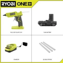 Ryobi ONE+ 18V Cordless Full Size Glue Gun Kit With 1.5 Ah Battery, 18V Charger, And (3) 1/2 In. Glue Sticks -RYOBI TOOLS SALE ryobi adhesives tape p305k1 de 1000