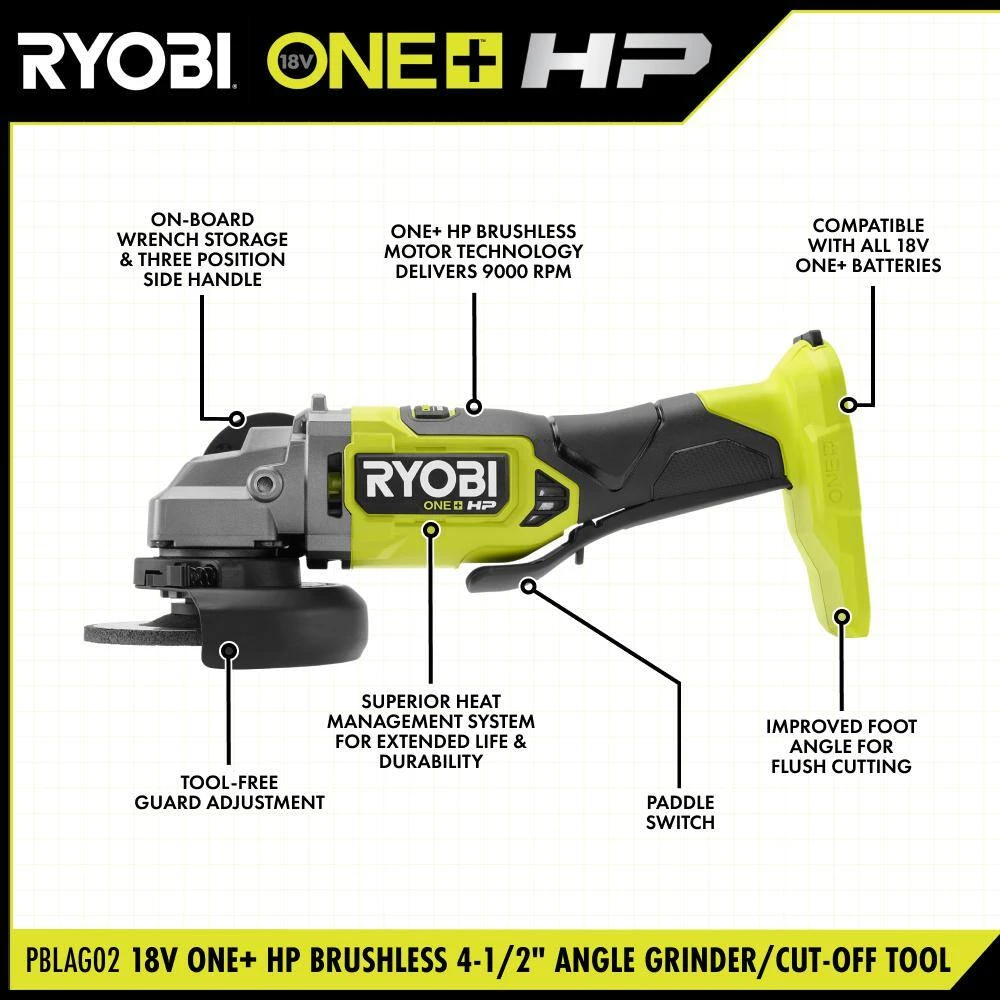 Ryobi ONE+ HP 18V Brushless Cordless 4-1/2 In. Angle Grinder Kit With 4.0 Ah HIGH PERFORMANCE EDGE Battery And Charger 3 Ryobi ONE+ HP 18V Brushless Cordless 4-1/2 In. Angle Grinder Kit With 4.0 Ah HIGH PERFORMANCE EDGE Battery And Charger - Image 3