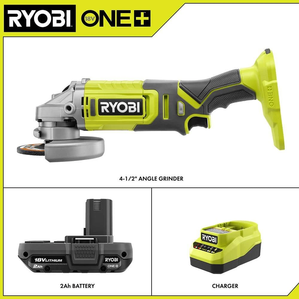 Ryobi ONE+ 18V Cordless 4-1/2 In. Angle Grinder With 2.0 Ah Battery And Charger Kit 2 Ryobi ONE+ 18V Cordless 4-1/2 In. Angle Grinder With 2.0 Ah Battery And Charger Kit - Image 2