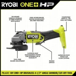 Ryobi ONE+ 18V HIGH PERFORMANCE Kit W/ (2) 4.0 Ah Batteries, 2.0 Ah Battery, Charger, & ONE+ HP 4-1/2 In. Angle Grinder -RYOBI TOOLS SALE ryobi angle grinders psk108sb pblag02b 40 1000