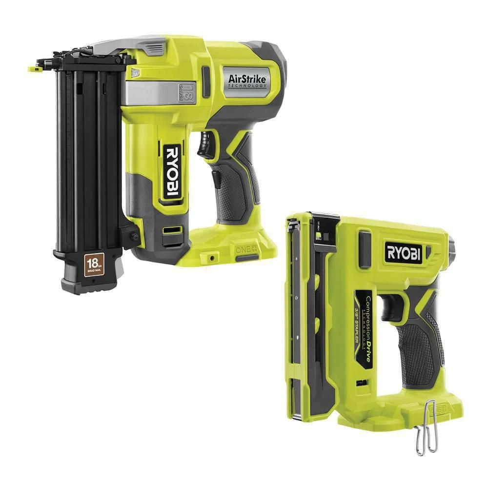 Ryobi ONE+ 18V 18-Gauge Cordless AirStrike Brad Nailer With Cordless Compression Drive 3/8 In. Crown Stapler (Tools Only) 14 Ryobi ONE+ 18V 18-Gauge Cordless AirStrike Brad Nailer With Cordless Compression Drive 3/8 In. Crown Stapler (Tools Only) - Image 14