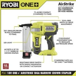 Ryobi ONE+ 18V Cordless 18-Gauge Brad Nailer With 18-Gauge Narrow Crown Stapler, 2.0 Ah Battery, And Charger 15 Ryobi ONE+ 18V Cordless 18-Gauge Brad Nailer With 18-Gauge Narrow Crown Stapler, 2.0 Ah Battery, And Charger -RYOBI TOOLS SALE ryobi brad nailers p321 p361 psk005 40 1000