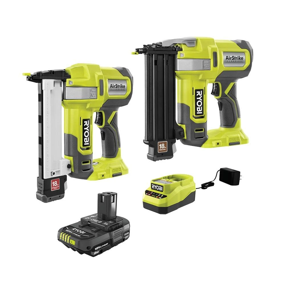 Ryobi ONE+ 18V Cordless 18-Gauge Brad Nailer With 18-Gauge Narrow Crown Stapler, 2.0 Ah Battery, And Charger 1 Ryobi ONE+ 18V Cordless 18-Gauge Brad Nailer With 18-Gauge Narrow Crown Stapler, 2.0 Ah Battery, And Charger