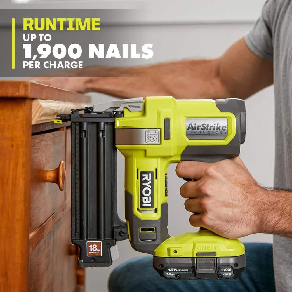 Ryobi ONE+ 18V 18-Gauge Cordless AirStrike Brad Nailer W/ Compact Router (Tools Only) & 15-Piece Shank Carbide Router Bit Set 4 Ryobi ONE+ 18V 18-Gauge Cordless AirStrike Brad Nailer W/ Compact Router (Tools Only) & 15-Piece Shank Carbide Router Bit Set - Image 4