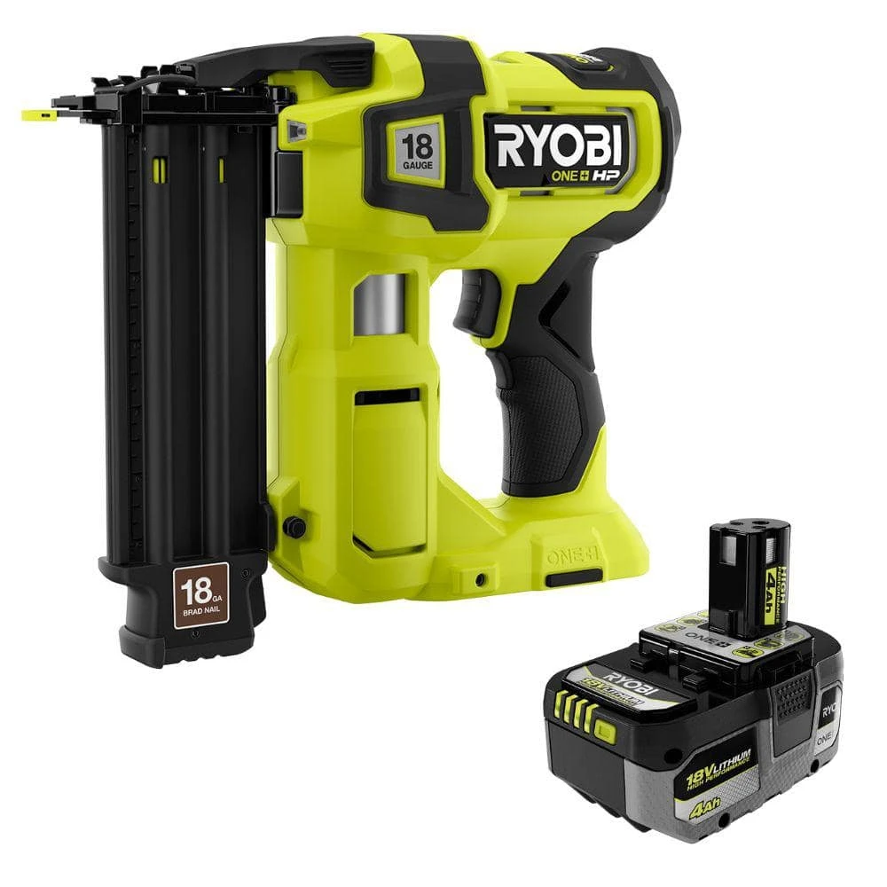Ryobi ONE+ HP 18V 18-Gauge Brushless Cordless AirStrike Brad Nailer With 4.0 Ah HIGH PERFORMANCE Battery 1 Ryobi ONE+ HP 18V 18-Gauge Brushless Cordless AirStrike Brad Nailer With 4.0 Ah HIGH PERFORMANCE Battery