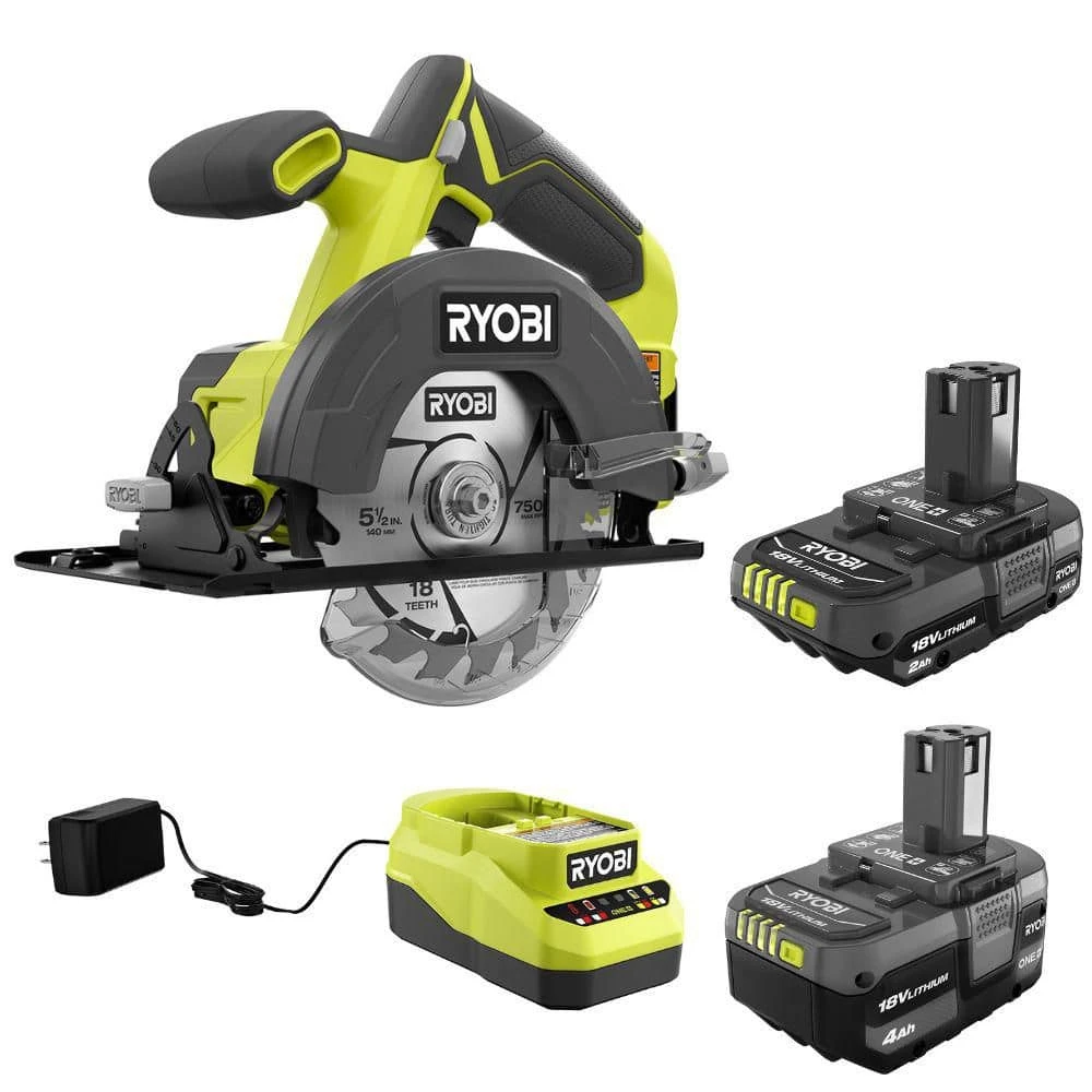 Ryobi ONE+ 18V Lithium-Ion Kit With 2.0 Ah And 4.0 Ah Batteries, Charger, And ONE+ 18V Cordless 5-1/2 In. Circular Saw 1 Ryobi ONE+ 18V Lithium-Ion Kit With 2.0 Ah And 4.0 Ah Batteries, Charger, And ONE+ 18V Cordless 5-1/2 In. Circular Saw