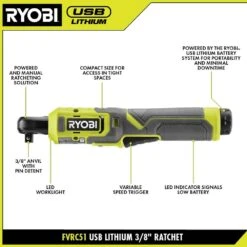 Ryobi USB Lithium 3/8 In. Ratchet Kit With 2.0 Ah Battery And USB Charging Cable -RYOBI TOOLS SALE ryobi cordless ratchets fvrc51k 40 1000