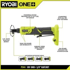 Ryobi ONE+ 18V Cordless 3/8 In. 4-Position Ratchet (Tool Only) -RYOBI TOOLS SALE ryobi cordless ratchets p344 40 1000