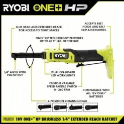 Ryobi ONE+ HP 18V Brushless Cordless 1/4 In. Extended Reach Ratchet (Tool Only) 15 Ryobi ONE+ HP 18V Brushless Cordless 1/4 In. Extended Reach Ratchet (Tool Only) -RYOBI TOOLS SALE ryobi cordless ratchets pblrc01b 40 1000