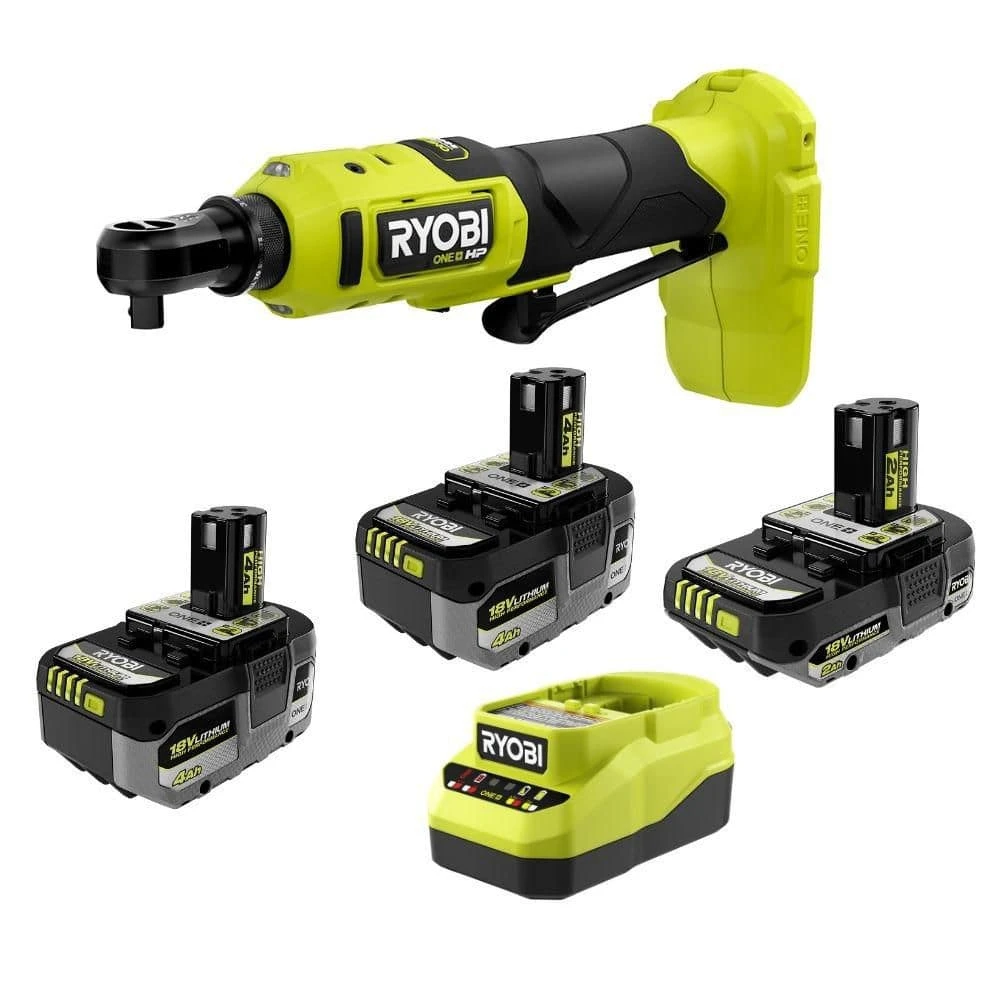 Ryobi ONE+ HP 18V Brushless Cordless Compact 3/8 In. Ratchet Kit With (1) 2.0 Ah Battery, (2) 4.0 Ah Batteries, And Charger 1 Ryobi ONE+ HP 18V Brushless Cordless Compact 3/8 In. Ratchet Kit With (1) 2.0 Ah Battery, (2) 4.0 Ah Batteries, And Charger