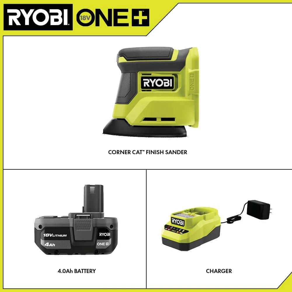Ryobi ONE+ 18V Cordless Corner Cat Finish Sander Kit With 4.0 Ah Battery And Charger 2 Ryobi ONE+ 18V Cordless Corner Cat Finish Sander Kit With 4.0 Ah Battery And Charger - Image 2