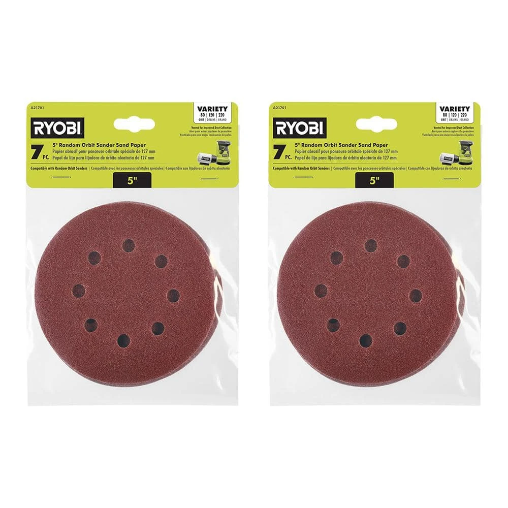 Ryobi 14-Piece 5 In. Random Orbit Sand Paper Assortment Set - 80, 120, And 220 Grit 1 Ryobi 14-Piece 5 In. Random Orbit Sand Paper Assortment Set - 80, 120, And 220 Grit