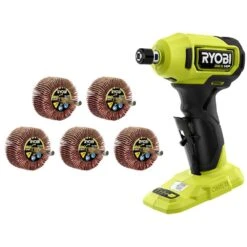 Ryobi ONE+ HP 18V Brushless Cordless Compact 1/4 In. Right Angle Die Grinder (Tool Only) With 80 Grit Flap Wheel Set (5-Piece)