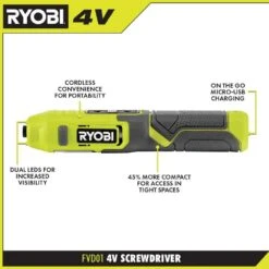 Ryobi 4V Cordless 1/4 In. Screwdriver With 2 In. Diamond Grit Driving Set (12-Piece) -RYOBI TOOLS SALE ryobi electric screwdrivers fvd01k a961204 40 1000