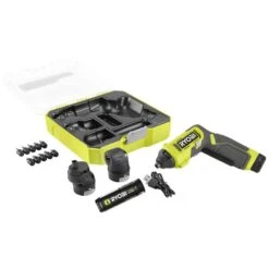 Ryobi USB Lithium Multi-Head Screwdriver Kit W/2Ah Battery, Charging Cable, 10-Piece Bit Set, Case And 3-Interchangeable Heads