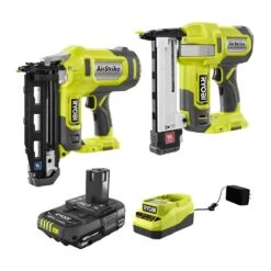 Ryobi ONE+ 18V AirStrike Cordless 16-Gauge Straight Finish Nailer W/ 18-Gauge Narrow Crown Stapler, 2.0 Ah Battery And Charger