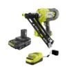 Ryobi ONE+ 18V Cordless AirStrike 15-Gauge Angled Finish Nailer And 2.0 Ah Compact Battery And Charger Starter Kit
