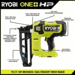 Ryobi ONE+ HP 18V Brushless Cordless 16-Gauge Straight Finish Nailer (Tool Only) 16 Ryobi ONE+ HP 18V Brushless Cordless 16-Gauge Straight Finish Nailer (Tool Only) -RYOBI TOOLS SALE ryobi finishing nailers pbl370b 40 1000