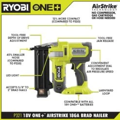 Ryobi ONE+ 18V Airstrike 18GA Brad And 16GA Straight Finish Nailer Kit 2.0Ah Battery And Charger -RYOBI TOOLS SALE ryobi finishing nailers pcl1202k a0 1000