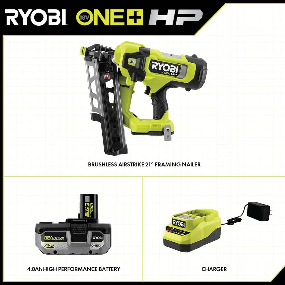 Ryobi ONE+ HP Brushless Cordless 21° Framing Nailer Kit With 4.0 Ah HIGH PERFORMANCE Battery And Charger 2 Ryobi ONE+ HP Brushless Cordless 21° Framing Nailer Kit With 4.0 Ah HIGH PERFORMANCE Battery And Charger - Image 2