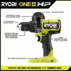 Ryobi ONE+ HP 18V Brushless Cordless 1/2 In. Hammer Drill Kit 4.0 Ah HIGH PERFORMANCE Battery, Charger, And Bag -RYOBI TOOLS SALE ryobi hammer drills pblhm102k1 40 1000