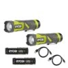 Ryobi 600 Lumens LED USB Lithium Compact Flashlight Kit 3-Mode With Battery And Charging Cable (2-Pack)