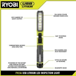 Ryobi USB Lithium Cordless Inspection Flashlight And Pivoting LED 3-Mode Flip Light Kit With (2) Batteries And Charging Cables -RYOBI TOOLS SALE ryobi handheld flashlights fvl56k fvl52k 40 1000