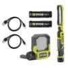 Ryobi USB Lithium Cordless Inspection Flashlight And Pivoting LED 3-Mode Flip Light Kit With (2) Batteries And Charging Cables