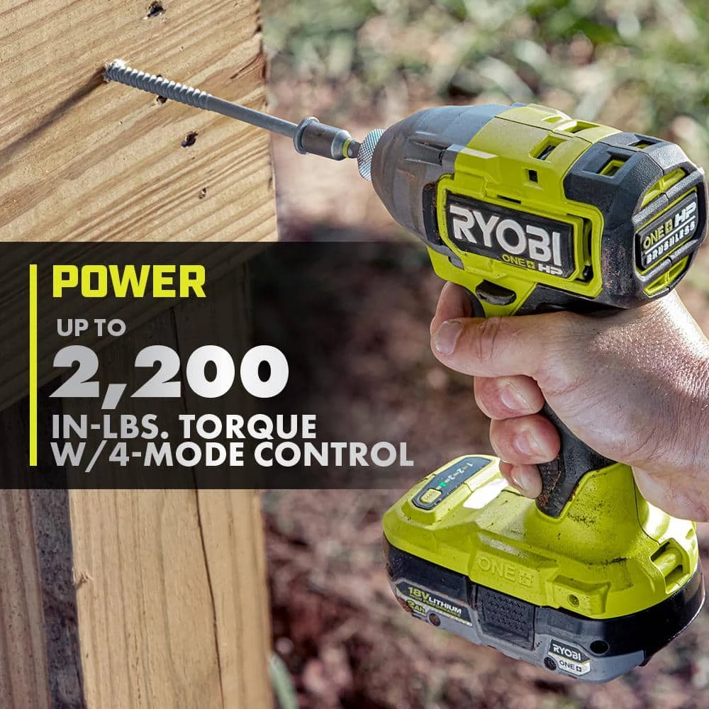 Ryobi ONE+ HP 18V Brushless Cordless 1/4 In. 4-Mode Impact Driver Kit W/(2) 2.0 Ah HIGH PERFORMANCE Battery, Charger, Bag 4 Ryobi ONE+ HP 18V Brushless Cordless 1/4 In. 4-Mode Impact Driver Kit W/(2) 2.0 Ah HIGH PERFORMANCE Battery, Charger, Bag - Image 4