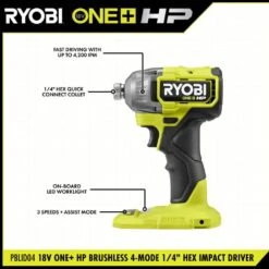 Ryobi ONE+ HP 18V Brushless Cordless 4-Mode Impact Driver (Tool Only) -RYOBI TOOLS SALE ryobi impact drivers pblid04b 40 1000