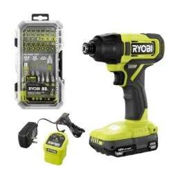 Ryobi ONE+ 18V Cordless 1/4 In. Impact Driver Kit With 1.5 Ah Battery, Charger, And Diamond Grit Driving Set (52-Piece)
