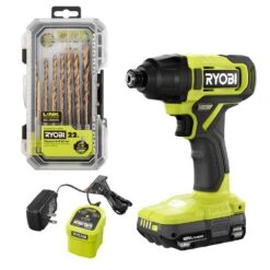 Ryobi ONE+ 18V Cordless 1/4 In. Impact Driver Kit With 1.5 Ah Battery, Charger, And Titanium Drill Bit Set (22-Piece)