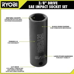 Ryobi 3/8 In. Drive SAE Impact Socket Set (4-Piece) 9 Ryobi 3/8 In. Drive SAE Impact Socket Set (4-Piece) -RYOBI TOOLS SALE ryobi impact socket sets a13401 40 1000
