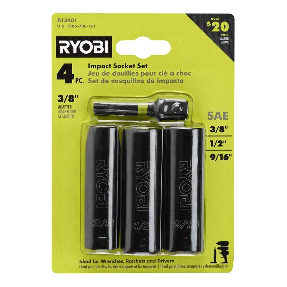 Ryobi 3/8 In. Drive SAE Impact Socket Set (4-Piece) 1 Ryobi 3/8 In. Drive SAE Impact Socket Set (4-Piece)