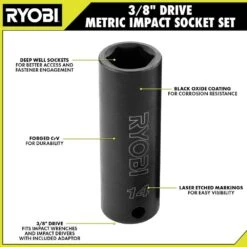 Ryobi 3/8 In. Drive Metric Impact Socket Set (4-Piece) -RYOBI TOOLS SALE ryobi impact socket sets a13402 40 1000