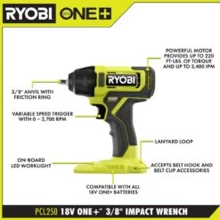 Ryobi ONE+ 18V Cordless 3/8 In. Impact Wrench Kit With 4 Ah Battery, 2Ah Battery, And 18V Charger 15 Ryobi ONE+ 18V Cordless 3/8 In. Impact Wrench Kit With 4 Ah Battery, 2Ah Battery, And 18V Charger -RYOBI TOOLS SALE ryobi impact wrenches pcl250k2sb 40 1000
