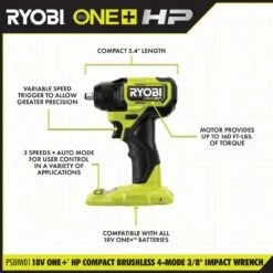 Ryobi ONE+ HP 18V Brushless Cordless Compact 3/8 In. Impact Wrench (Tool Only) -RYOBI TOOLS SALE ryobi impact wrenches psbiw01b 40 1000