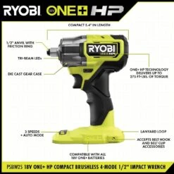 Ryobi ONE+ HP 18V Brushless Cordless Compact 1/2 In. Impact Wrench Kit With 2.0 Ah Battery And Charger -RYOBI TOOLS SALE ryobi impact wrenches psbiw25k1 40 1000
