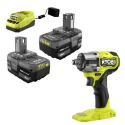 Ryobi ONE+ 18V Lithium-Ion 4.0 Ah Compact Battery (2-Pack) And Charger Kit With  ONE+ HP Brushless Impact Wrench
