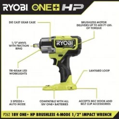 Ryobi ONE+ 18V Lithium-Ion 4.0 Ah Battery, 2.0 Ah Battery, And Charger Kit & ONE+ HP 18V Brushless 1/2 In. Impact Wrench -RYOBI TOOLS SALE ryobi impact wrenches psk108sb p262 40 1000