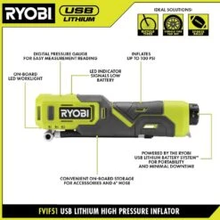 Ryobi USB Lithium High Pressure Inflator Kit With 2.0Ah USB Lithium Battery -RYOBI TOOLS SALE ryobi inflators fvif51k fvb02 40 1000