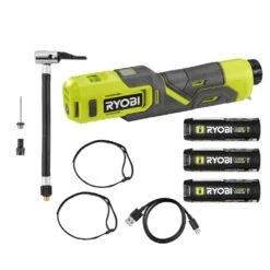 Ryobi USB Lithium Cordless High Pressure Portable Inflator Kit With 2.0 Ah Battery, Charging Cable, & 3.0 Ah Battery (2-Pack)