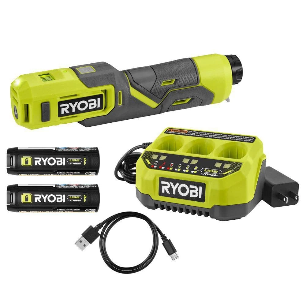 Ryobi USB Lithium Cordless High Pressure Inflator Kit W/ 2Ah Battery, Charging Cable, 3Ah Battery & USB Lithium 3-Port Charger 1 Ryobi USB Lithium Cordless High Pressure Inflator Kit W/ 2Ah Battery, Charging Cable, 3Ah Battery & USB Lithium 3-Port Charger