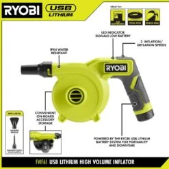 Ryobi USB Lithium Cordless High Volume Inflator Kit With USB Lithium 2.0 Ah Battery, Charging Cable, & 3.0 Ah Battery (2-Pack) -RYOBI TOOLS SALE ryobi inflators fvif61k fvb203 40 1000