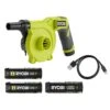 Ryobi USB Lithium Cordless High Volume Inflator Kit With USB Lithium 2.0 Ah Battery, Charging Cable, & 3.0 Ah Battery (2-Pack)