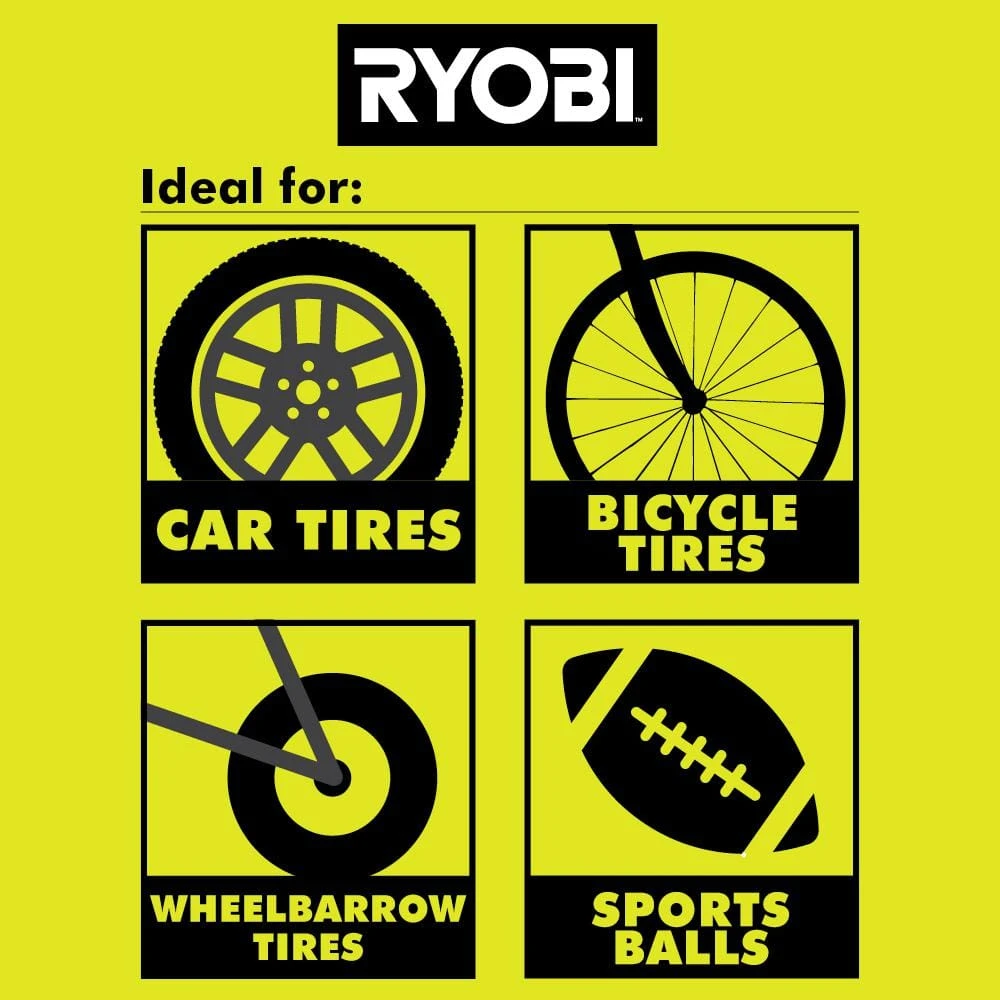 Ryobi ONE+ 18V Cordless High Pressure Inflator With High Volume Inflator, 4.0 And 2.0 Ah Batteries, And Charger 9 Ryobi ONE+ 18V Cordless High Pressure Inflator With High Volume Inflator, 4.0 And 2.0 Ah Batteries, And Charger - Image 9