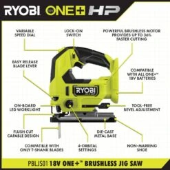 Ryobi ONE+ HP 18V Brushless Cordless Jig Saw (Tool Only) With All Purpose Jig Saw Blade Set (10-Piece) -RYOBI TOOLS SALE ryobi jigsaws pbljs01b a14ak101 40 1000